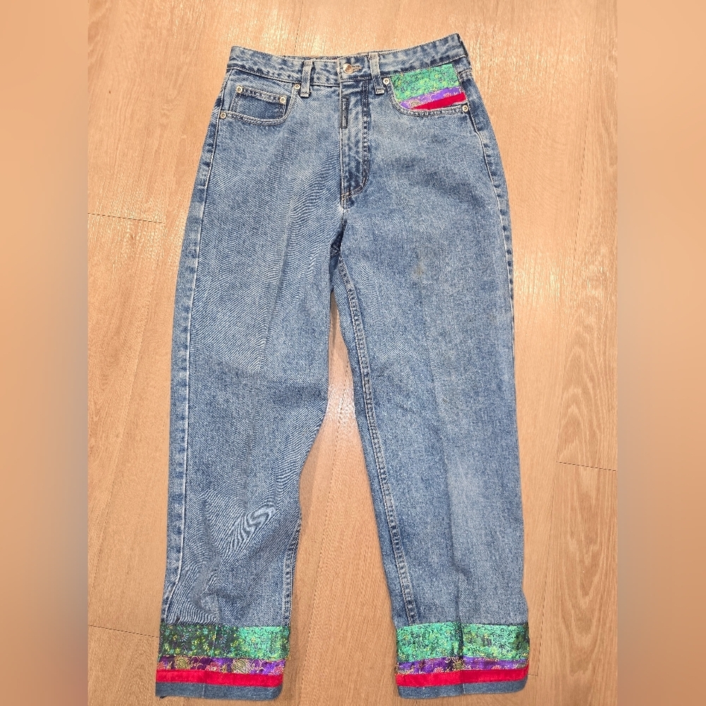 Vintage Z. Cavaricci Denim Jeans, Embellished Patchwork, Womens 29, Y2K